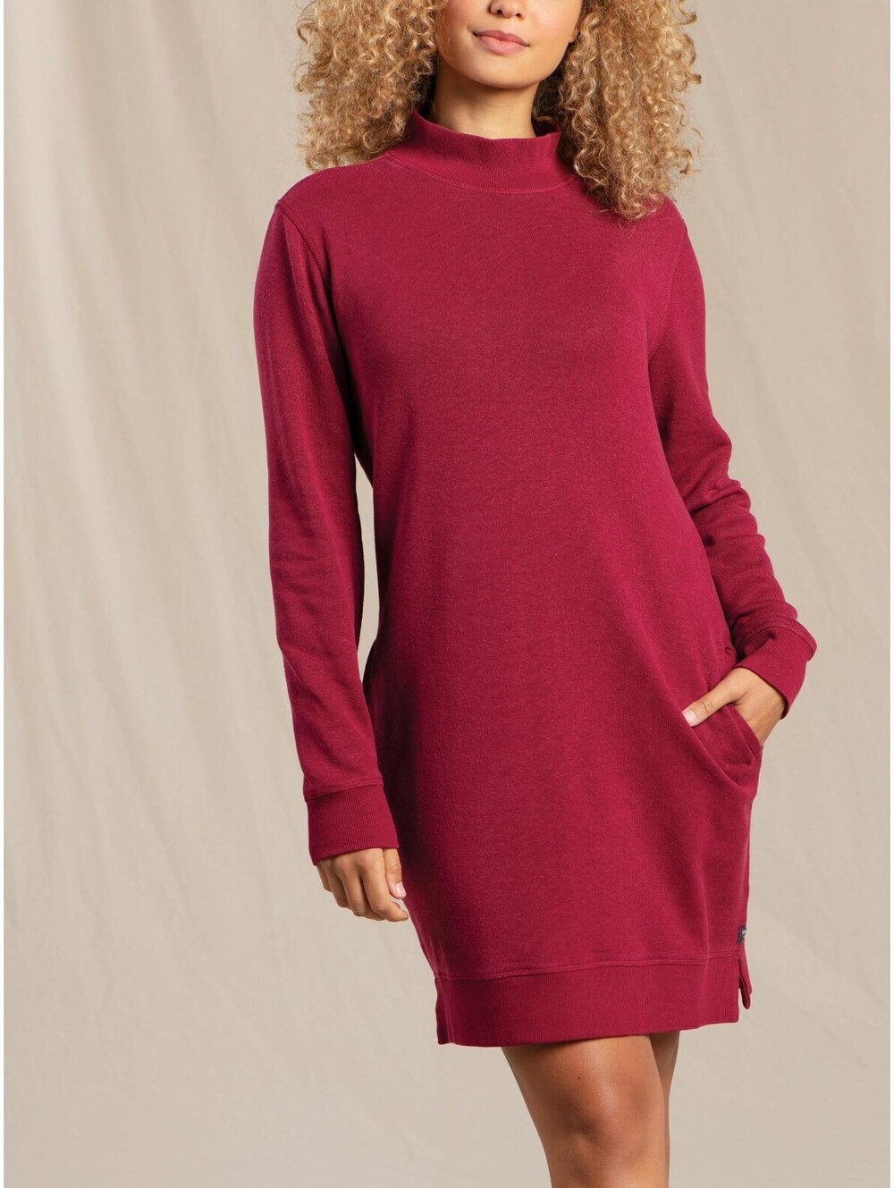 Toad&Co Hemp Organic Cotton Sweatshirt Dress S Burgundy Mock Neck Cabincore EUC